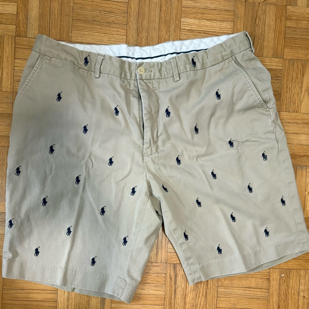 Vintage Polo by Ralph Lauren Men's Khaki Shorts with Navy Embroidery